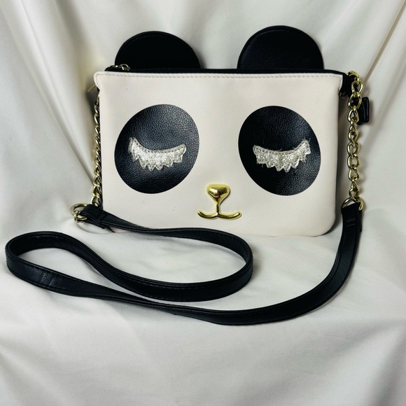 Betsey Johnson Handbags - Betsey Johnson Panda Face Crossbody Wristlet Black White Gold